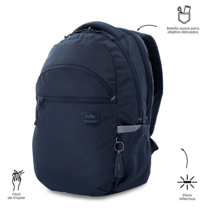 Mochila universitária unissex azul-marinho com compartimento para laptop de 15,4".