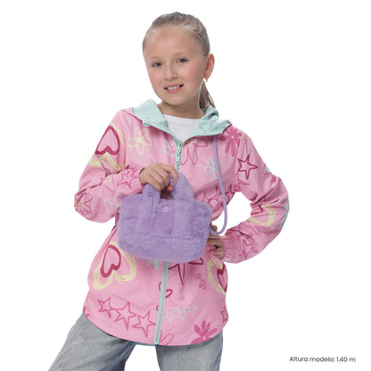 Bolsa de pelúcia roxa e macia para meninas