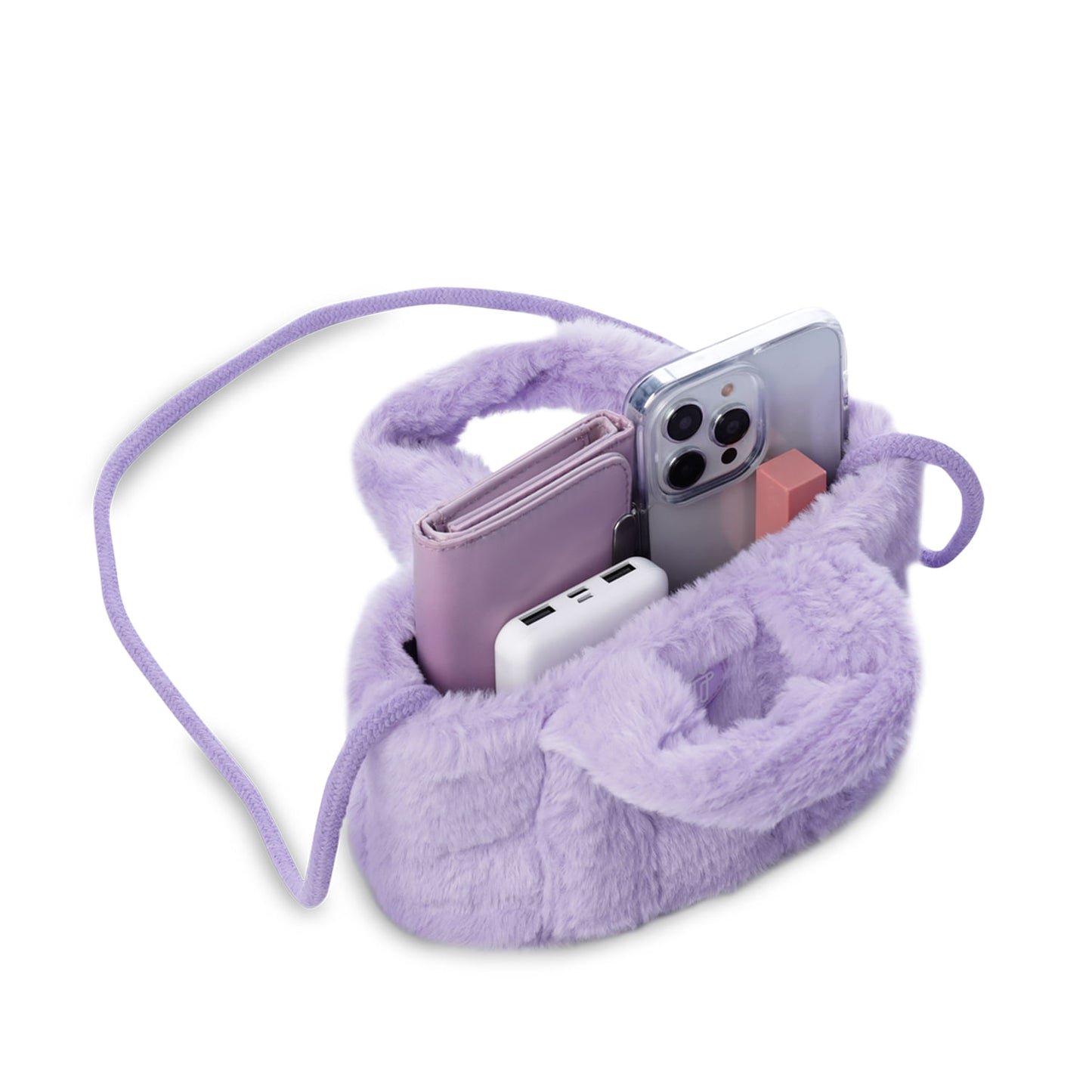 Bolsa de pelúcia roxa e macia para meninas