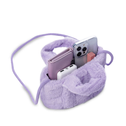 Bolsa de pelúcia roxa e macia para meninas
