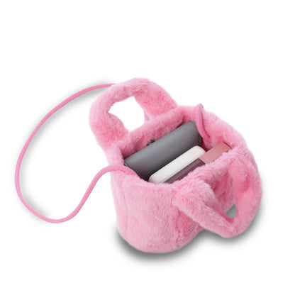 Bolsa de pelúcia rosa fofinha para meninas