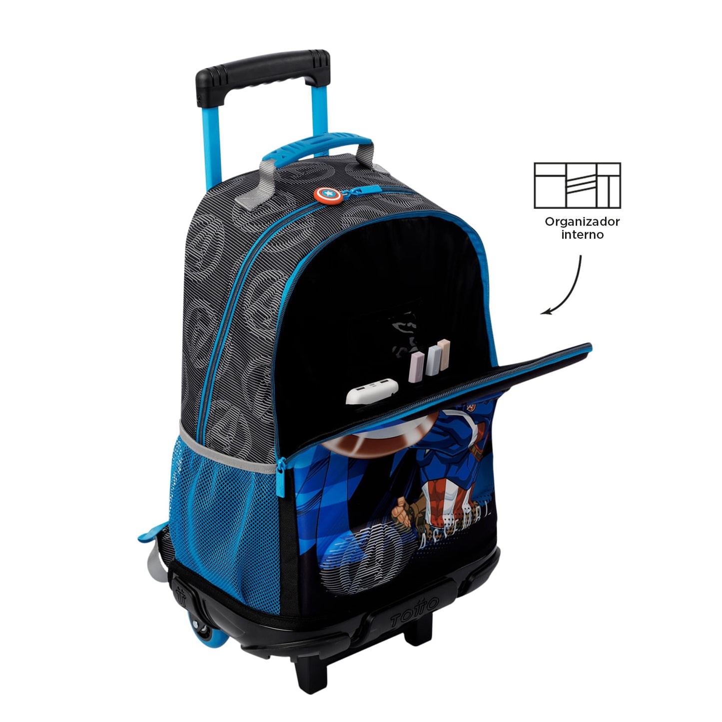 Morral con ruedas Niño Avengers Capitán América Grande Gris