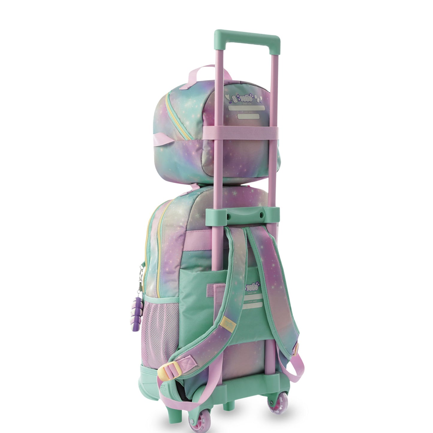 Conjunto Escolar Feminino X3: Mala com Rodinhas + Lancheira + Bolsa Multiuso (Cinza Suave)