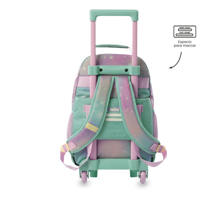 Conjunto Escolar Feminino X3: Mala com Rodinhas + Lancheira + Bolsa Multiuso (Cinza Suave)