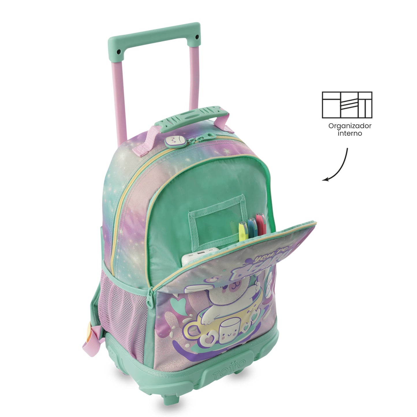 Conjunto Escolar Feminino X3: Mala com Rodinhas + Lancheira + Bolsa Multiuso (Cinza Suave)