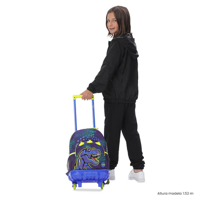 Maleta para Niño con ruedas Dino Rock Mediano Azul