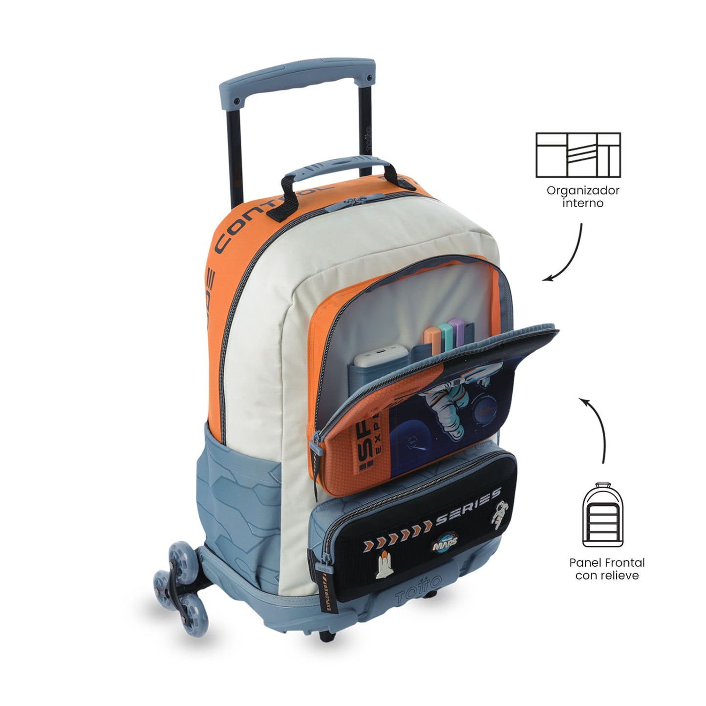 Maleta para Niño con ruedas Morral 3 Ruedas Gemini Grande Naranja