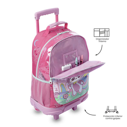 Mala de viagem grande rosa com rodinhas Magic Spark para meninas