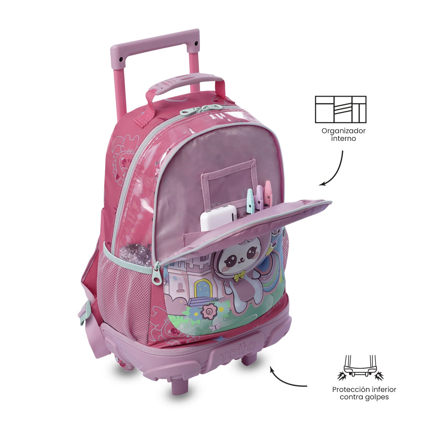 Mala de viagem média com rodinhas rosa Magic Spark para meninas