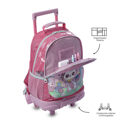 Mala de viagem média com rodinhas rosa Magic Spark para meninas