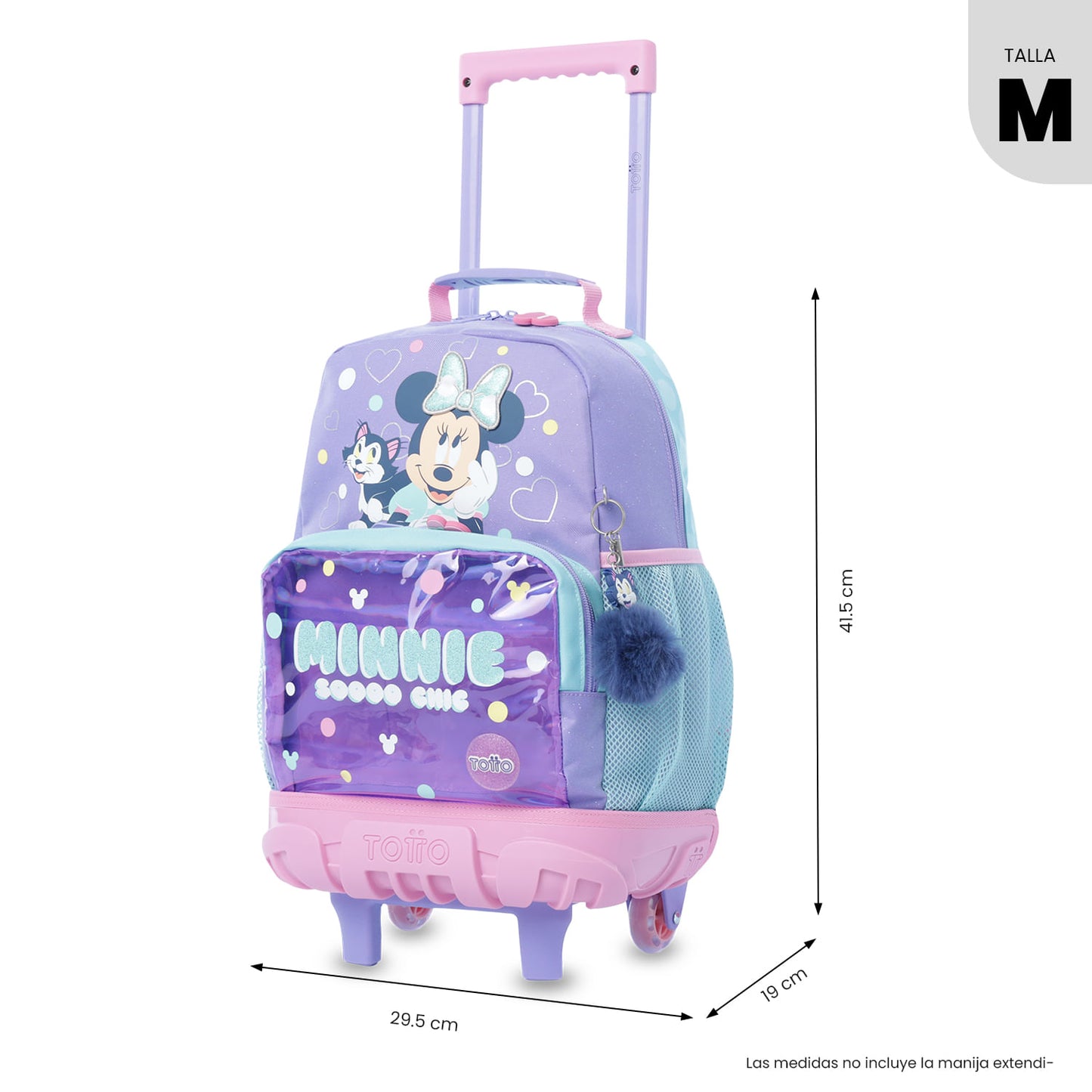Mala de tamanho médio roxa da Minnie Mouse para meninas, com rodinhas.
