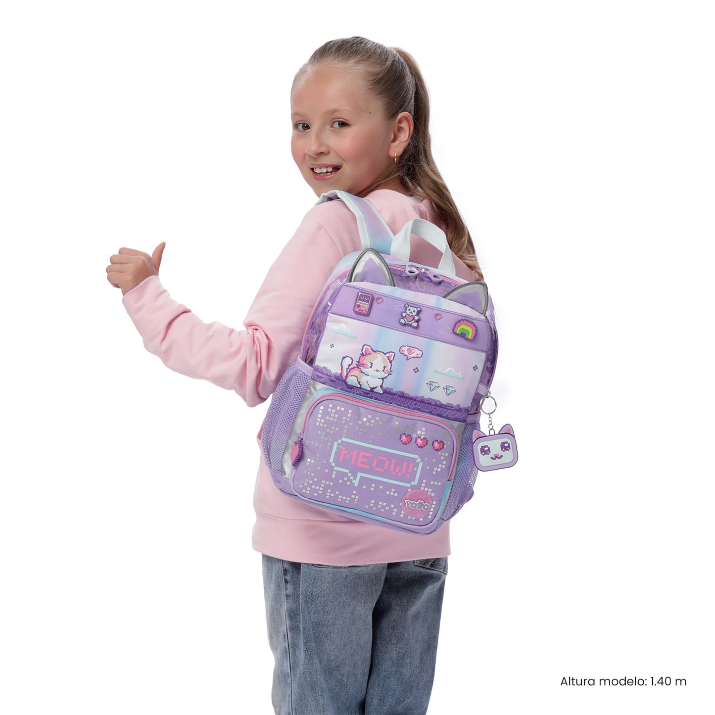 Mochila pequena roxa Andy Cat para meninas