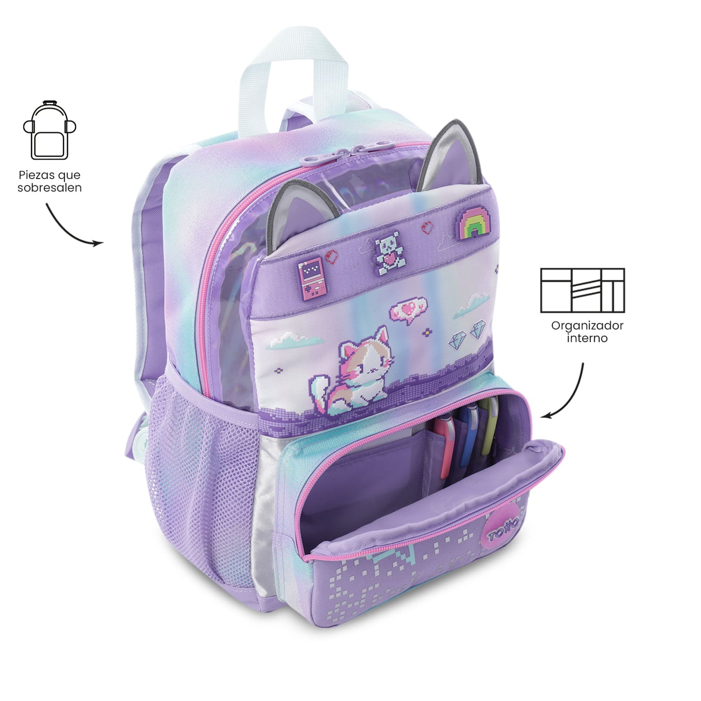 Mochila pequena roxa Andy Cat para meninas