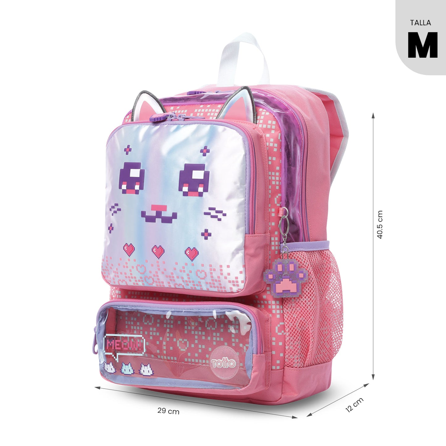 Mochila média rosa Andy Cat para meninas