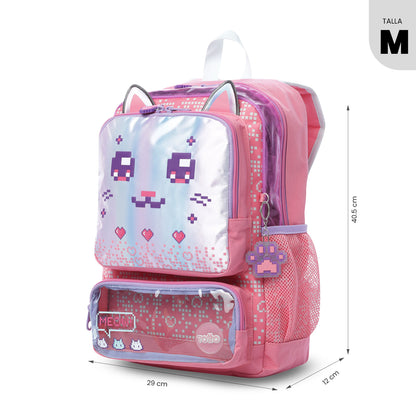 Mochila média rosa Andy Cat para meninas