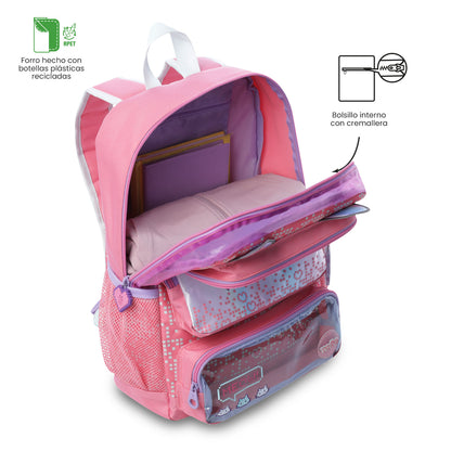 Mochila média rosa Andy Cat para meninas