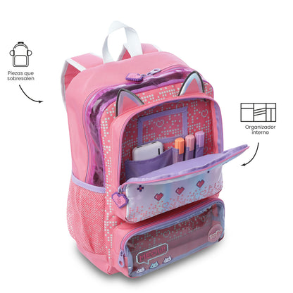 Mochila média rosa Andy Cat para meninas