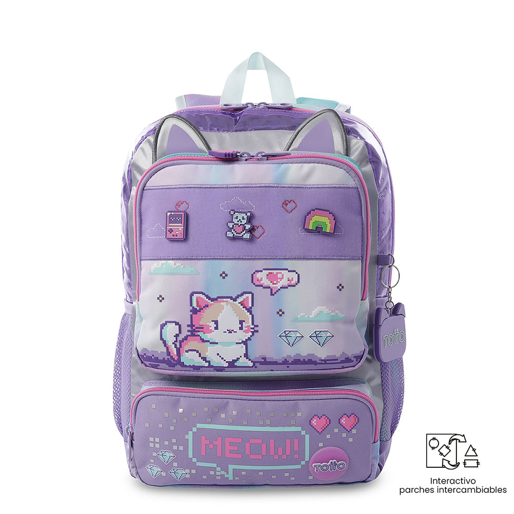Mochila média roxa Andy Cat para meninas