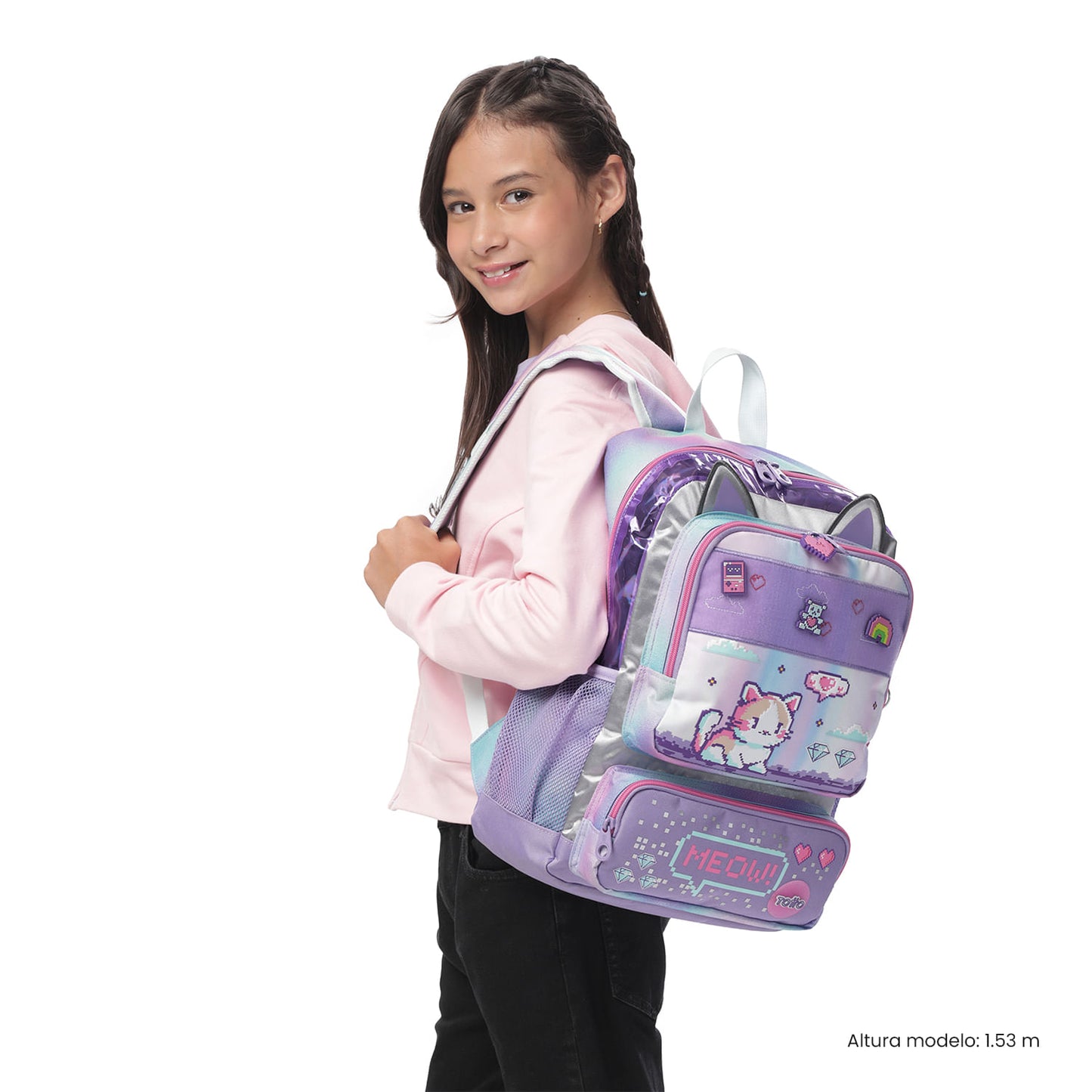 Mochila média roxa Andy Cat para meninas
