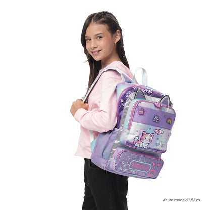 Mochila média roxa Andy Cat para meninas
