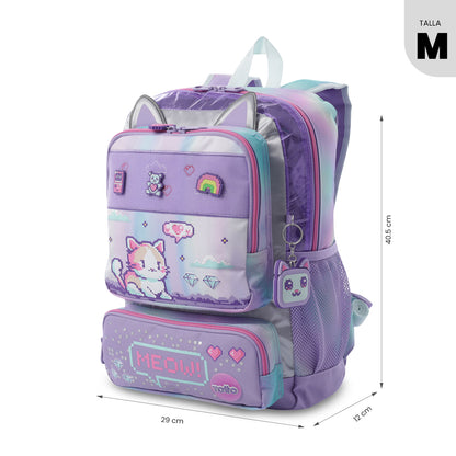 Mochila média roxa Andy Cat para meninas