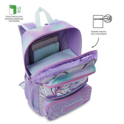 Mochila média roxa Andy Cat para meninas