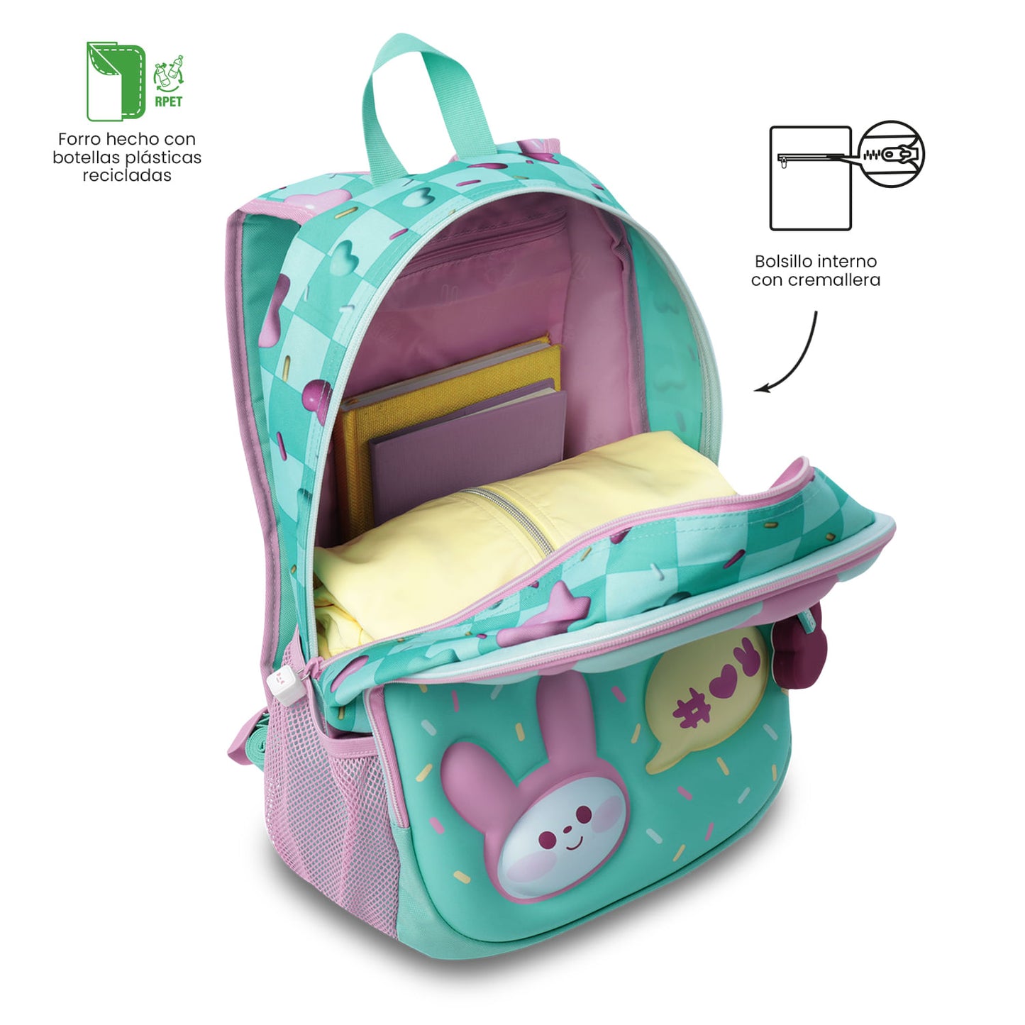 Mochila grande verde Bunny Pump para meninas
