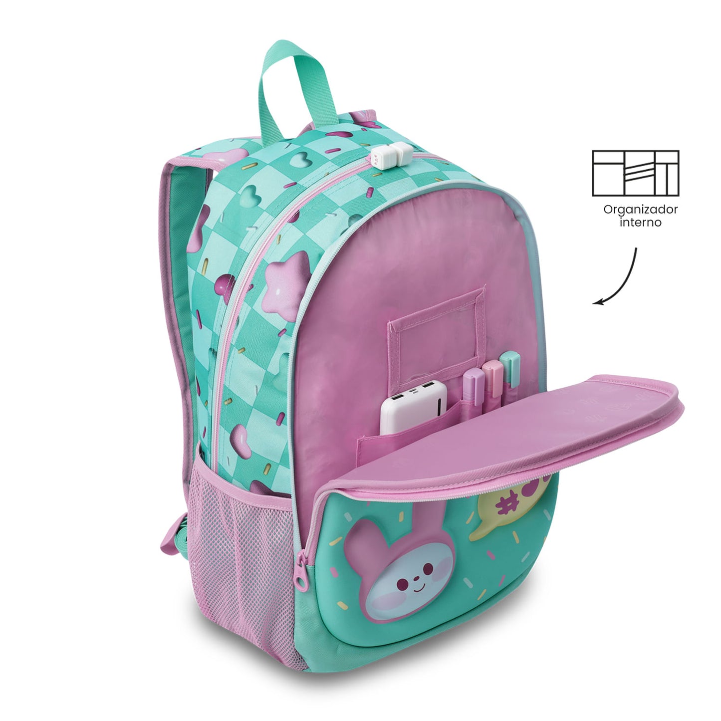 Mochila grande verde Bunny Pump para meninas
