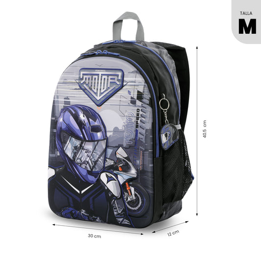 Combo Escolar Niño X3 Morral +Lonchera+Multiuso Helmet Racer Negro