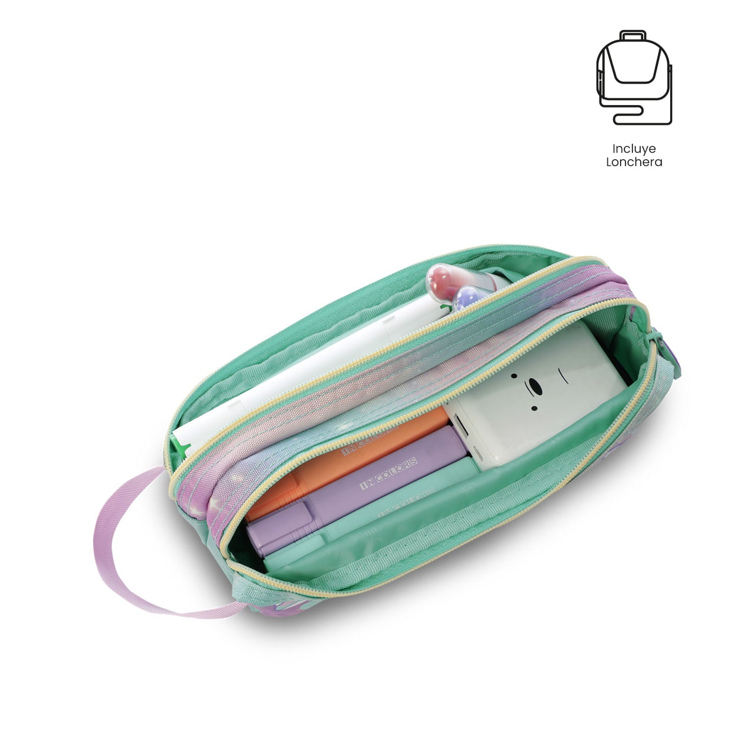 Conjunto Escolar Feminino (3 peças): Mochila + Lancheira + Bolsa Multiuso (Cinza Suave)