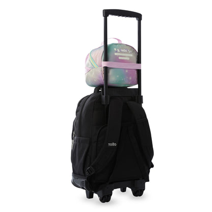Conjunto Escolar Feminino (3 peças): Mochila + Lancheira + Bolsa Multiuso (Cinza Suave)