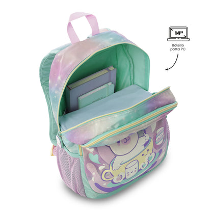 Conjunto Escolar Feminino (3 peças): Mochila + Lancheira + Bolsa Multiuso (Cinza Suave)