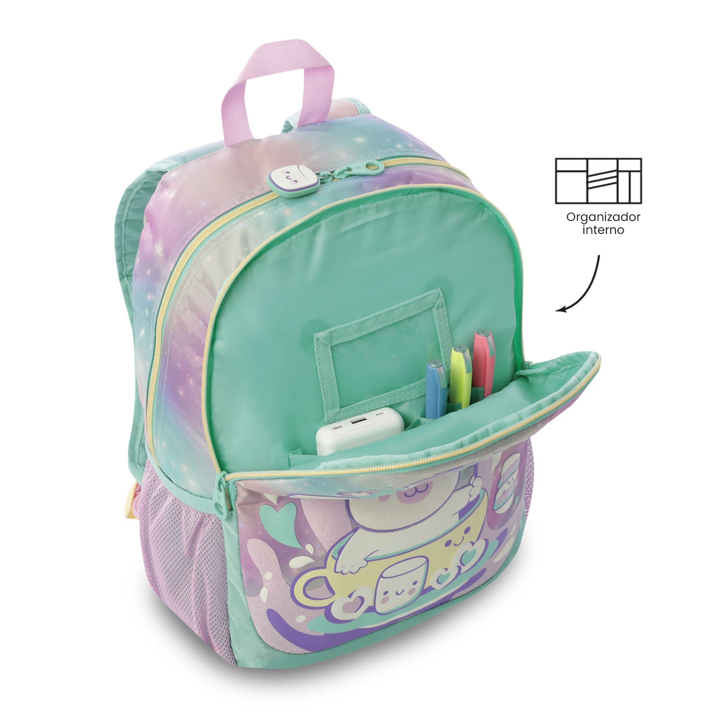 Conjunto Escolar Feminino (3 peças): Mochila + Lancheira + Bolsa Multiuso (Cinza Suave)
