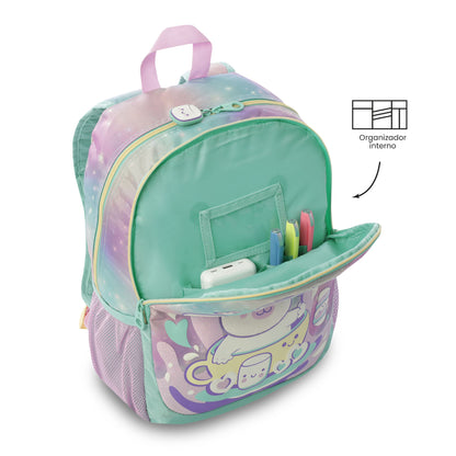 Conjunto Escolar Feminino (3 peças): Mochila + Lancheira + Bolsa Multiuso (Cinza Suave)