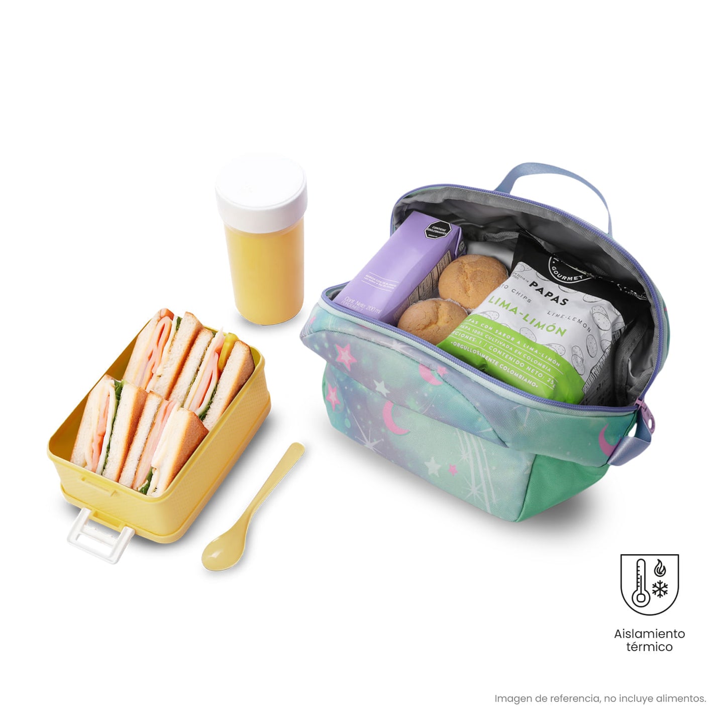Conjunto Escolar Feminino X3: Mochila + Lancheira + Bolsa Multiuso Sonhos Mágicos (Verde)
