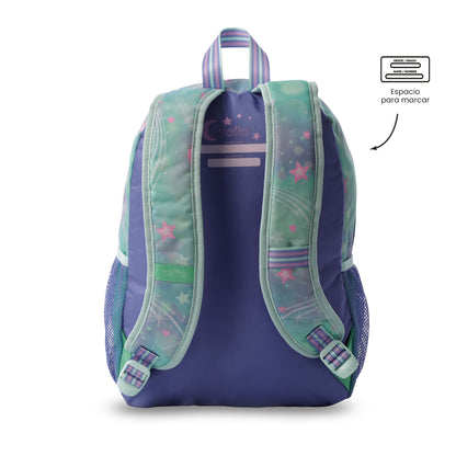 Conjunto Escolar Feminino X3: Mochila + Lancheira + Bolsa Multiuso Sonhos Mágicos (Verde)