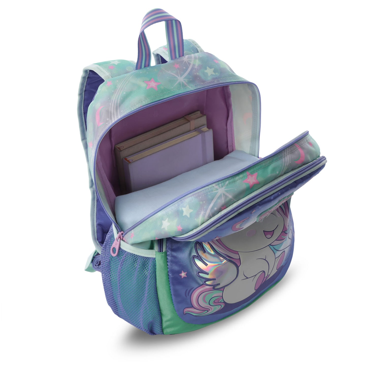 Conjunto Escolar Feminino X3: Mochila + Lancheira + Bolsa Multiuso Sonhos Mágicos (Verde)