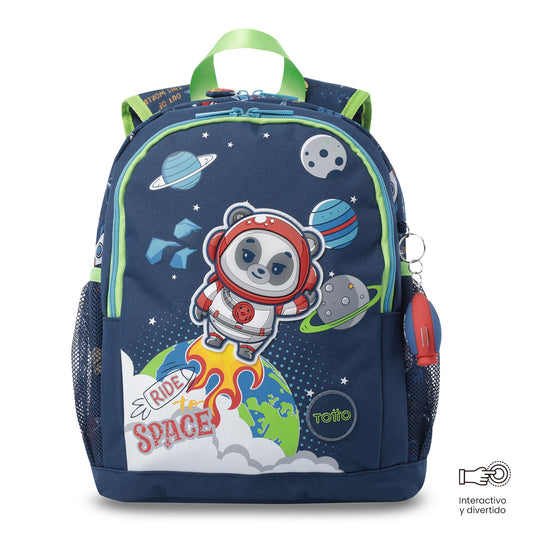 Morral + Libro Para Colorear Panda Space para Niño Mediano Azul